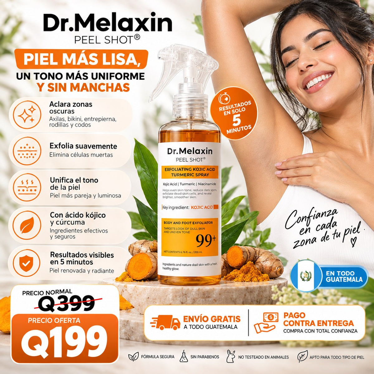 Dr. Melaxin Peel Shot spray exfoliante con ácido kójico y cúrcuma