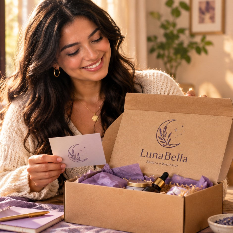 Clienta abriendo su pedido de LunaBella